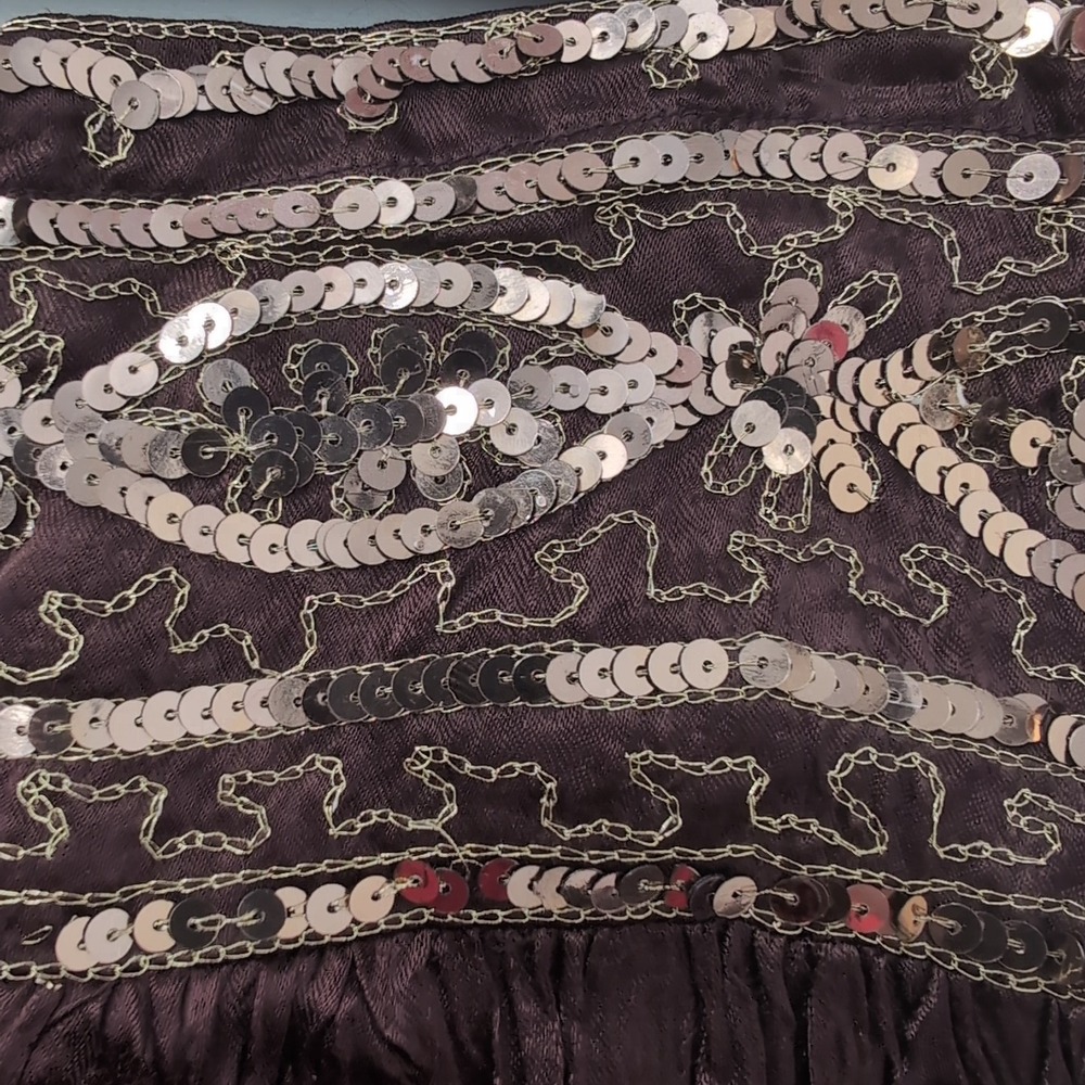 Cache Brown Crinkle Broomstick Midi Skirt Sequin Embroidered Waist Boho Womens 2 - Picture 4 of 11